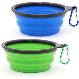 2 Pack Collapsible Dog Bowls Portable Travel Pet Water Food Dishes Blue Green